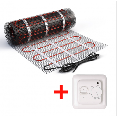 Теплый пол нагревательный мат (11 кв.м.) + механический терморегулятор